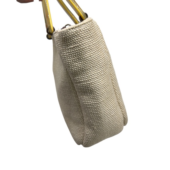 Vintage 90s Relic by Fossil Cream Woven Straw Purse w Dried Flower Resin Handles - Picture 4 of 15
